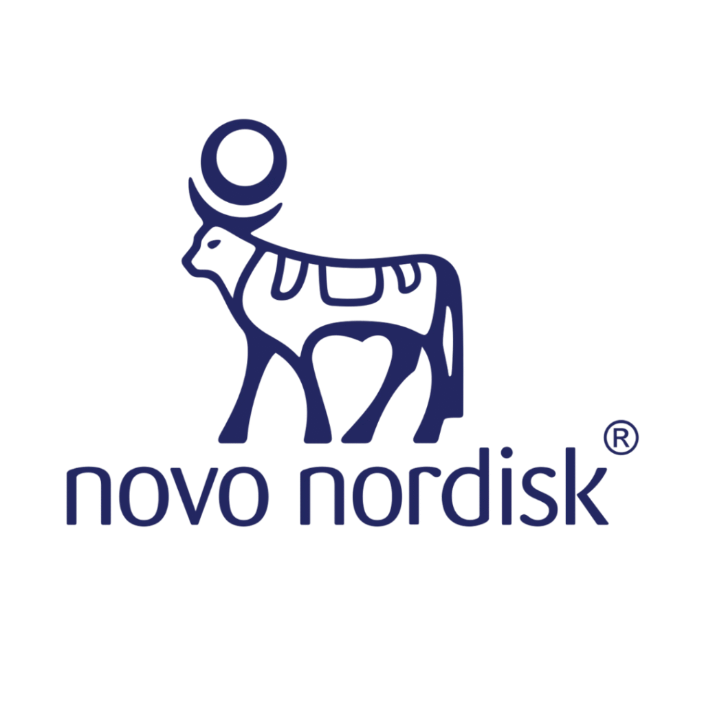 Logo de Novo Nordisk, líder global en tratamientos para la diabetes.